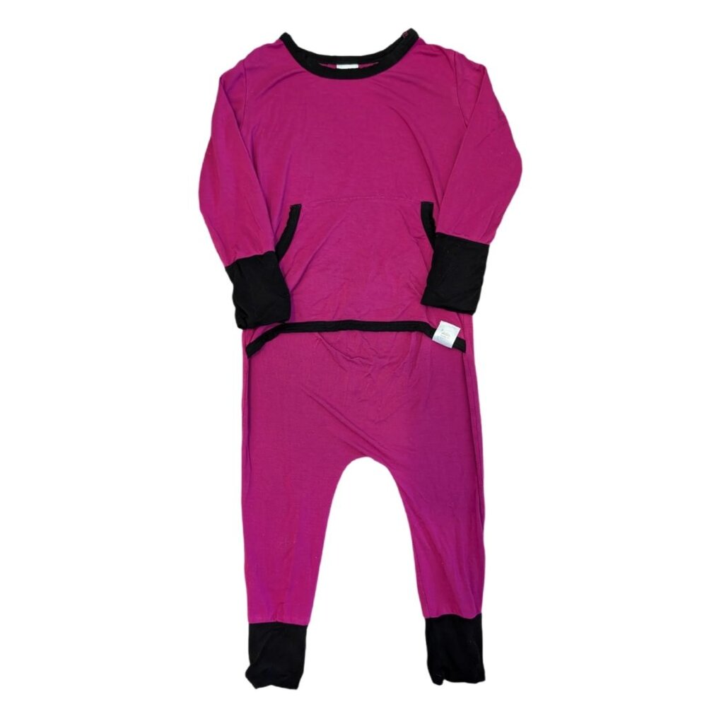 Ready Set Bamboo Romper With Front Opening | Pink & Black | 2T - 3T
